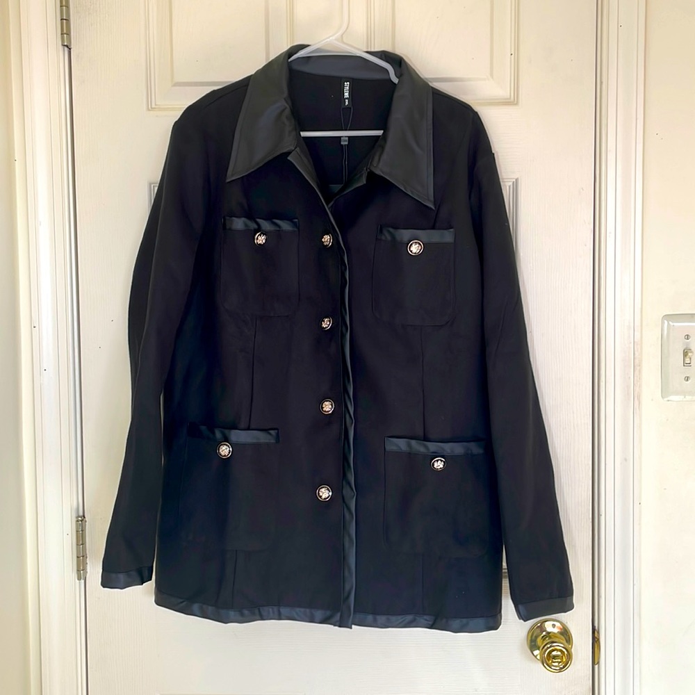 NWT Black Faux Suede & Leather Trim Jacket Plus Size 2XL